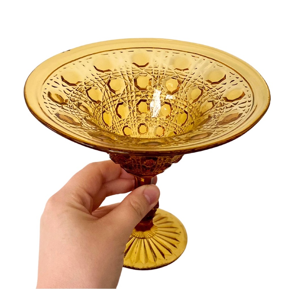 1960’s Vintage Indiana Glass Amber Windsor Pattern Royal Brighton Compote